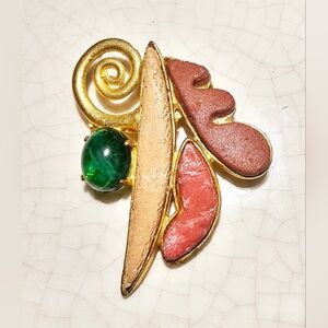 Art deco multi stone and gold spiral Egyptian Revival brooch